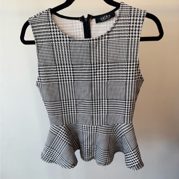 AKIRA Black and White Plaid Peplum Tank Top - Picture 3 of 4